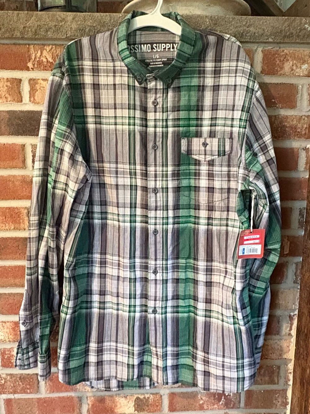 NWT Men’s Mossimo Supply Co. Green and Gray Plaid Cotton Button-Down Shirt Sz L